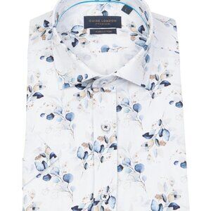 Guide London White Floral on Stripe Short Sleeve Button Up Shirt